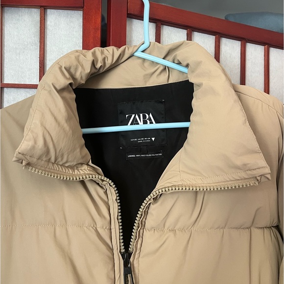 Zara Puffer Jacket Coat Brown Tan Beige Warm - Picture 3 of 5